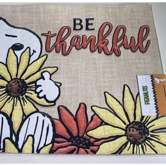 Peanuts Accent Rug Snoopy Be Thankful 20 X 32" Fall Thanksgiving Sunflowers NEW - Picture 3 of 8